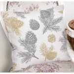 - 8549 - Realhomes Beyaz Zemin Üzerinde Gold Detaylı Kozalak Desenli Modern Yastık Kırlent Kılıfı Realhomes