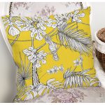 - 8550 - Realhomes Renkli Zeminli Beyaz Yaprak Desenli Dijital Baskılı Modern Yastık Kırlent Kılıfı Realhomes