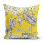 - 8550 - Realhomes Renkli Zeminli Beyaz Yaprak Desenli Dijital Baskılı Modern Yastık Kırlent Kılıfı Realhomes