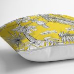 - 8550 - Realhomes Renkli Zeminli Beyaz Yaprak Desenli Dijital Baskılı Modern Yastık Kırlent Kılıfı Realhomes