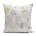 - 8554 - Realhomes Renkli Zemin Üzerinde Yaprak Desenli Dijital Baskılı Modern Yastık Kırlent Kılıfı Realhomes