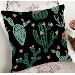 - 8555 - Realhomes Siyah Zemin Üzerinde Yeşil Kaktüs Desenli Yastık Kırlent Kılıfı Realhomes