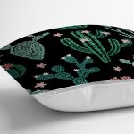 - 8555 - Realhomes Siyah Zemin Üzerinde Yeşil Kaktüs Desenli Yastık Kırlent Kılıfı Realhomes