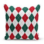 - 8558 - Realhomes  Beyaz Zemin Üzerinde Bordo Ve Yeşil Ekose Desenli Modern Yastık Kırlent Kılıfı Realhomes