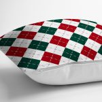 - 8558 - Realhomes  Beyaz Zemin Üzerinde Bordo Ve Yeşil Ekose Desenli Modern Yastık Kırlent Kılıfı Realhomes