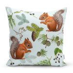 - 8561 - Realhomes Beyaz Zemin Üzerinde Sincap Desenli Dijital Baskılı Modern Yastık Kırlent Kılıfı Realhomes