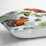 - 8561 - Realhomes Beyaz Zemin Üzerinde Sincap Desenli Dijital Baskılı Modern Yastık Kırlent Kılıfı Realhomes