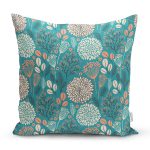 - 8562 - Realhomes Renkli Zemin Üzerinde Yaprak Desenli Dijital Baskılı Modern Yastık Kırlent Kılıfı Realhomes