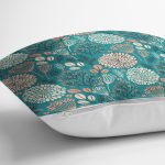 - 8562 - Realhomes Renkli Zemin Üzerinde Yaprak Desenli Dijital Baskılı Modern Yastık Kırlent Kılıfı Realhomes