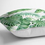 - 8563 - Realhomes  Beyaz Zemin Üzerinde Yeşil Yaprak Desenli Yastık Kırlent Kılıfı Realhomes