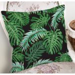 Siyah Zemin Üzerinde Yeşil Yaprak Desenli Yastık Kırlent Kılıfı Realhomes