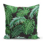 Siyah Zemin Üzerinde Yeşil Yaprak Desenli Yastık Kırlent Kılıfı Realhomes