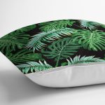 Siyah Zemin Üzerinde Yeşil Yaprak Desenli Yastık Kırlent Kılıfı Realhomes