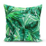 - 8569 - Realhomes  Beyaz Zemin Üzerinde Yeşil Yaprak Desenli Yastık Kırlent Kılıfı Realhomes
