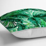 - 8569 - Realhomes  Beyaz Zemin Üzerinde Yeşil Yaprak Desenli Yastık Kırlent Kılıfı Realhomes