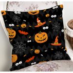 - 8571 - Realhomes Siyah Zeminli Bal Kabağı Desenli Dijital Baskılı Modern Yastık Kırlent Kılıfı Realhomes