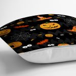 - 8571 - Realhomes Siyah Zeminli Bal Kabağı Desenli Dijital Baskılı Modern Yastık Kırlent Kılıfı Realhomes