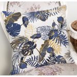 - 8574 - Realhomes  Beyaz Zemin Üzerinde Gold Detaylı Yaprak Desenli Modern Yastık Kırlent Kılıfı Realhomes