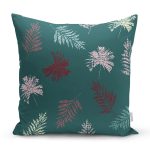 - 8576 - Realhomes  Renkli Zemin Üzerinde Pastel Renkli Yaprak Desenli Modern Yastık Kırlent Kılıfı Realhomes