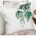 - 8578 - Realhomes Beyaz Zemin Üzerinde Yaprak Desenli Dijital Baskılı Modern Yastık Kırlent Kılıfı Realhomes