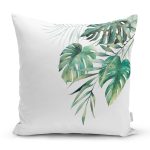 - 8578 - Realhomes Beyaz Zemin Üzerinde Yaprak Desenli Dijital Baskılı Modern Yastık Kırlent Kılıfı Realhomes