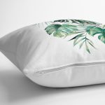 - 8578 - Realhomes Beyaz Zemin Üzerinde Yaprak Desenli Dijital Baskılı Modern Yastık Kırlent Kılıfı Realhomes