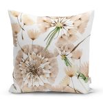 Beyaz Zemin Üzerinde Çiçek Desenli Dijital Baskılı Modern Yastık Kırlent Kılıfı Realhomes