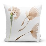 Beyaz Zemin Üzerinde Çiçek Desenli Dijital Baskılı Modern Yastık Kırlent Kılıfı Realhomes