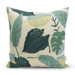 - 8587 - Realhomes Pastel Zeminli Yeşil Yaprak Desenli Dijital Baskılı Modern Yastık Kırlent Kılıfı Realhomes