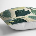 - 8587 - Realhomes Pastel Zeminli Yeşil Yaprak Desenli Dijital Baskılı Modern Yastık Kırlent Kılıfı Realhomes