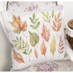- 8590 - Realhomes Beyaz Zemin Üzerinde Sonbahar Desenli Yaprak Motifli Yastık Kırlent Kılıfı Realhomes