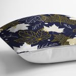 Renkli Zemin Üzerinde Gold Detaylı Yaprak Desenli Modern Yastık Kırlent Kılıfı Realhomes