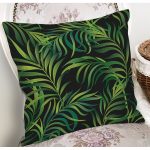 - 8593 - Realhomes  Siyah Zemin Üzerinde Yeşil Yaprak Desenli Yastık Kırlent Kılıfı Realhomes