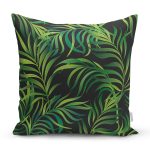 - 8593 - Realhomes  Siyah Zemin Üzerinde Yeşil Yaprak Desenli Yastık Kırlent Kılıfı Realhomes