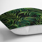 - 8593 - Realhomes  Siyah Zemin Üzerinde Yeşil Yaprak Desenli Yastık Kırlent Kılıfı Realhomes
