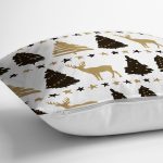 - 8595 - Realhomes Beyaz Zemin Üzerinde Geyik Desenli Dijital Baskılı Modern Yastık Kırlent Kılıfı Realhomes