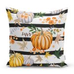 Beyaz Zemin Üzerinde Siyah Çizgili Bal Kabağı Desenli Yastık Kırlent Kılıfı Realhomes