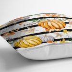 Beyaz Zemin Üzerinde Siyah Çizgili Bal Kabağı Desenli Yastık Kırlent Kılıfı Realhomes