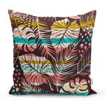 Siyah Zemin Üzerinde Yaprak Desenli Dijital Baskılı Modern Yastık Kırlent Kılıfı Realhomes