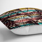 Siyah Zemin Üzerinde Yaprak Desenli Dijital Baskılı Modern Yastık Kırlent Kılıfı Realhomes