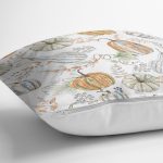 - 8605 - Realhomes Beyaz Zeminli Balkabağı Desenli Dijital Baskılı Modern Yastık Kırlent Kılıfı Realhomes