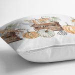 Beyaz Zeminli Balkabağı Desenli Dijital Baskılı Modern Yastık Kırlent Kılıfı Realhomes