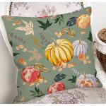 - 8608 - Realhomes  Renkli Zeminli Bal Kabağı Desenli Dijital Baskılı Modern Yastık Kırlent Kılıfı Realhomes