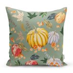 - 8608 - Realhomes  Renkli Zeminli Bal Kabağı Desenli Dijital Baskılı Modern Yastık Kırlent Kılıfı Realhomes