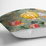 - 8608 - Realhomes  Renkli Zeminli Bal Kabağı Desenli Dijital Baskılı Modern Yastık Kırlent Kılıfı Realhomes