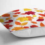 Beyaz Zemin Üzerinde Sonbahar Renkli Yaprak Desenli Yastık Kırlent Kılıfı Realhomes