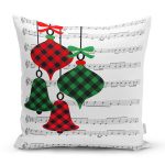 - 8612 - Realhomes Beyaz Zemin Üzerinde Ekose Desenli Çan Desenli Modern Yastık Kırlent Kılıfı Realhomes