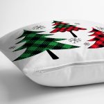 - 8613 - Realhomes Beyaz Zemin Üzerinde Ekose Desenli Çamağacı Motifli Yastık Kırlent Kılıfı Realhomes