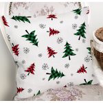 - 8616 - Realhomes Beyaz Zemin Üzerinde Ekoseli Çamağacı Desenli Dijital Baskılı Modern Yastık Kılıfı Realhomes