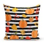 - 8617 - Realhomes Beyaz Zemin Üzerinde Siyah Çizgili Bal Kabağı Desenli Yastık Kırlent Kılıfı Realhomes